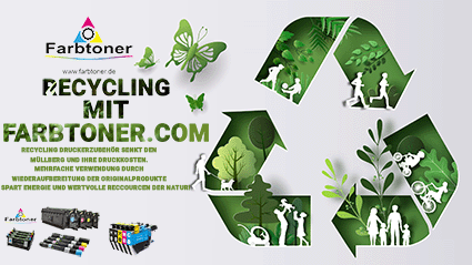 Abbildung Farbtoner.com Recycling Logo mit Text: Recycling mit Farbtoner